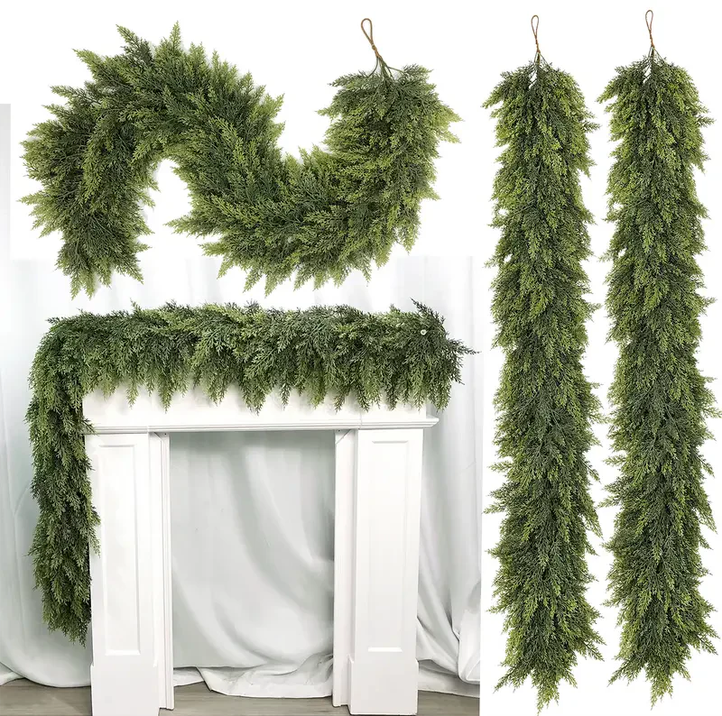 🎄🎅 6FT Artificial Cedar Garland🌿Green Pine Garland for Table, Mantel, Wall – Perfect for Indoor & Outdoor Christmas Decorations