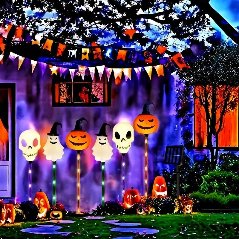 🎃👻💀6 Halloween Solar Pumpkin and Skull Ground Plug Lights
