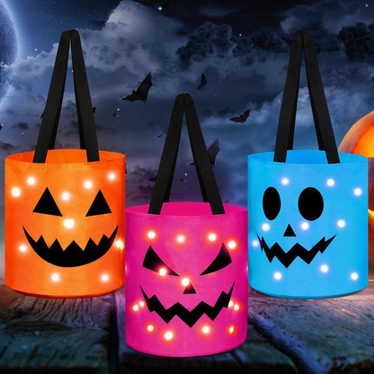 🎃Halloween Candy Bucket with LED Lights Non Woven Gift Bags Trick or Treat👊