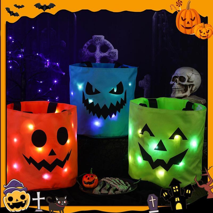 🎃Halloween Candy Bucket with LED Lights Non Woven Gift Bags Trick or Treat👊