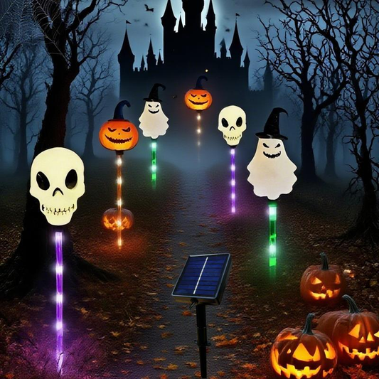 🎃👻💀6 Halloween Solar Pumpkin and Skull Ground Plug Lights