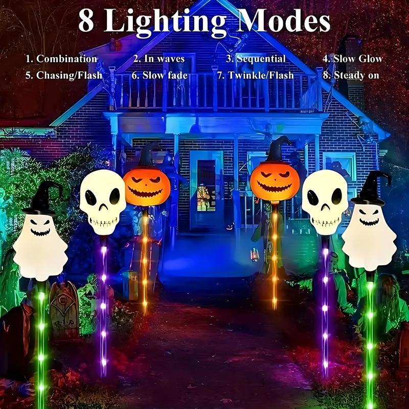 🎃👻💀6 Halloween Solar Pumpkin and Skull Ground Plug Lights