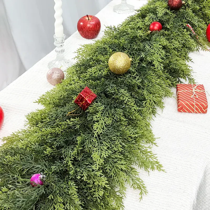 🎄🎅 6FT Artificial Cedar Garland🌿Green Pine Garland for Table, Mantel, Wall – Perfect for Indoor & Outdoor Christmas Decorations