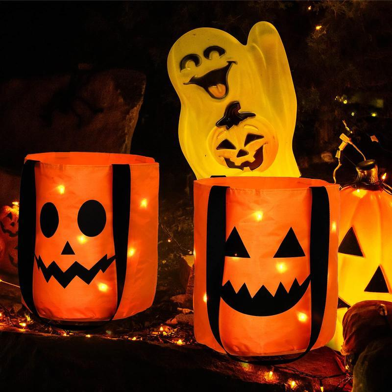 🎃Halloween Candy Bucket with LED Lights Non Woven Gift Bags Trick or Treat👊
