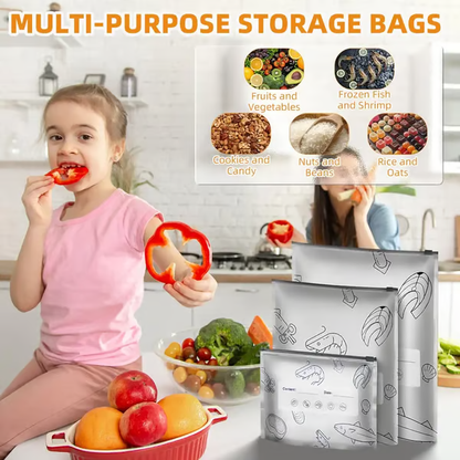 Reusable Aluminum Foil Sealable Storage Bags, 2026 New Resealable Vacuum Zipper Pouches for Food, Stand Up Foil Sealable Bags with Label and Zip Lock for Vegetable Fruit Meat