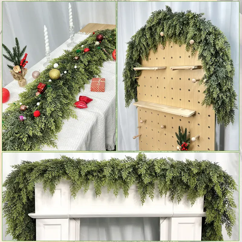 🎄🎅 6FT Artificial Cedar Garland🌿Green Pine Garland for Table, Mantel, Wall – Perfect for Indoor & Outdoor Christmas Decorations