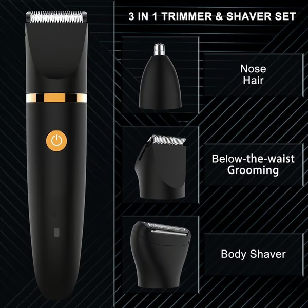 💥 3 in 1 Electric Body Hair Trimmer for Men，Cordless Groin Hair Clipper for Men, Waterproof Electric Shaver