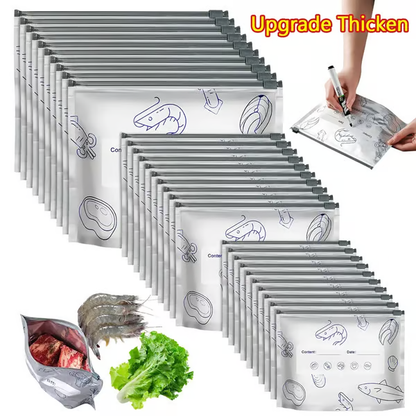 Reusable Aluminum Foil Sealable Storage Bags, 2026 New Resealable Vacuum Zipper Pouches for Food, Stand Up Foil Sealable Bags with Label and Zip Lock for Vegetable Fruit Meat