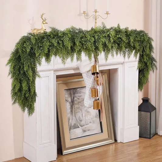🎄🎅 6FT Artificial Cedar Garland🌿Green Pine Garland for Table, Mantel, Wall – Perfect for Indoor & Outdoor Christmas Decorations