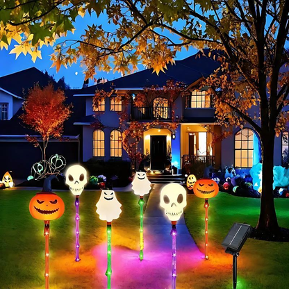 🎃👻💀6 Halloween Solar Pumpkin and Skull Ground Plug Lights