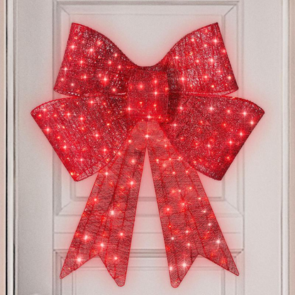 🎀Cheeroll®-Best Choice Products Pre-Lit Christmas Bow, Large Outdoor LED Lighted Holiday Décor w/ 8 Light Functions, Hook