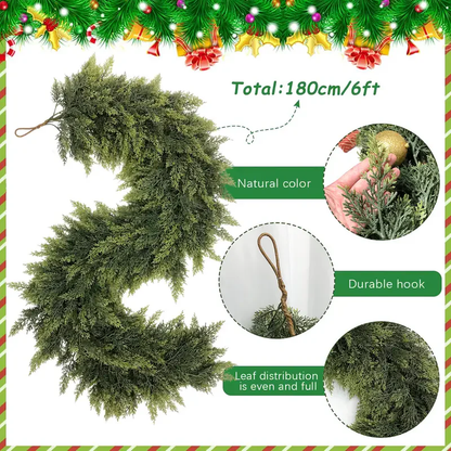 🎄🎅 6FT Artificial Cedar Garland🌿Green Pine Garland for Table, Mantel, Wall – Perfect for Indoor & Outdoor Christmas Decorations